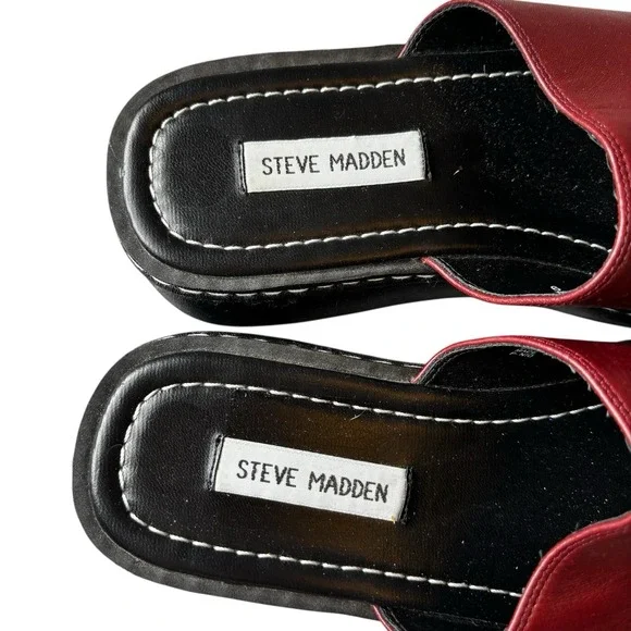 Steve Madden Clog Slip Ons Size 9 Burgundy Leather Upper Open Toe‎ - Picture 7 of 11